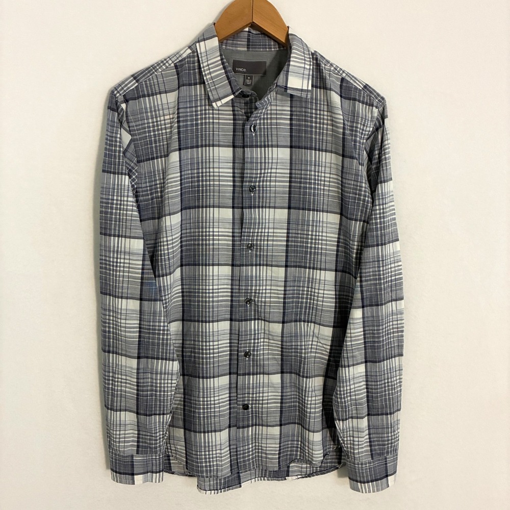 Vince Shirt Men's M Plaid Long Sleeve Button Up Preppy Designer Office Party